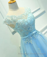 Light Blue Lace Tulle Short Semi Formal Prom Dress, Homecoming Dress